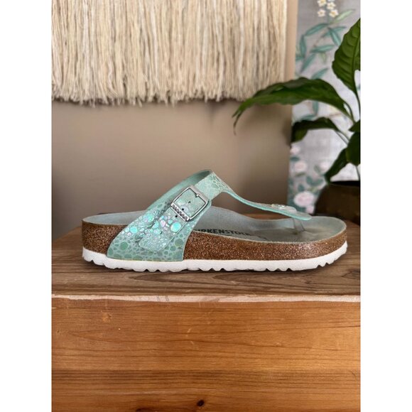 Birkenstock Gizeh Birko-Flor Metallic Stones Aqua Thong Sandals Size 39 Wide - Picture 6 of 14